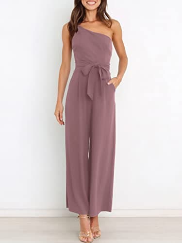 ANRABESS Women Summer Dressy Jumpsuits One Shoulder Sleeveless Casual Wide Leg Pants Romper Jumper 2025 Trendy Fall Outfits Pink X-Large - Image 6