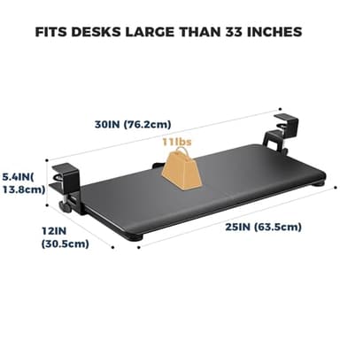 DQCGLY Keyboard Tray Under Desk, Slide Out Computer Keyboard & Mouse Tray with C Clamp-on Mount Easy to Install,30" W(Including Clamps) X 12" D Large Size,Black - Image 2