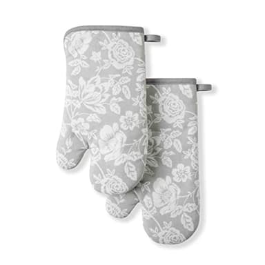 Martha Stewart Floral Vine Oven Mitt 2-Pack Set, Grey, 7"x13" - Image 1