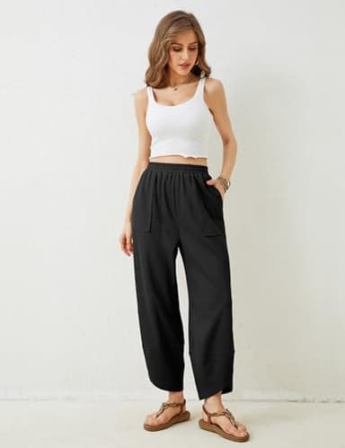 Xiaoxuemeng Womens Baggy Wide Leg Pants Casual Elastic Waisted Palazzo Harem Pants with Pockets(Black-XXL) - Image 6