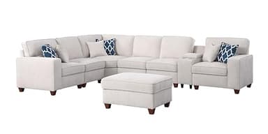 YOPTO 127" L-Shaped Sectional Couch with Movable Ottoman & 6 Throw Pillows,7 Seat Chenille Upholstered Sofa W/2 Cup Holder,USB Port & Hidden Storage Box,DIY Combination,for Living Room,Apartment,Beige - Image 7