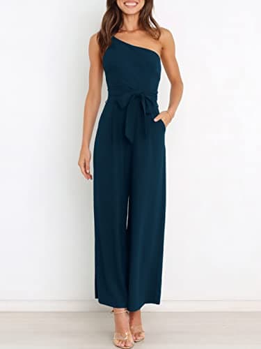 ANRABESS Women Summer Dressy Jumpsuits One Shoulder Sleeveless Casual Wide Leg Pants Romper Jumper 2025 Trendy Fall Outfits Navy Blue Medium - Image 6