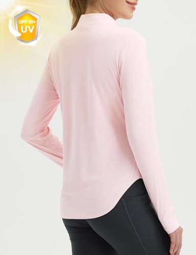 baleaf Women's Sun Shirts UPF50+ Half 1/4 Zip Shirt Rash Guard Long Sleeves SPF Lightweight Clothing UV Protection Hiking Top Light Pink L - Image 2