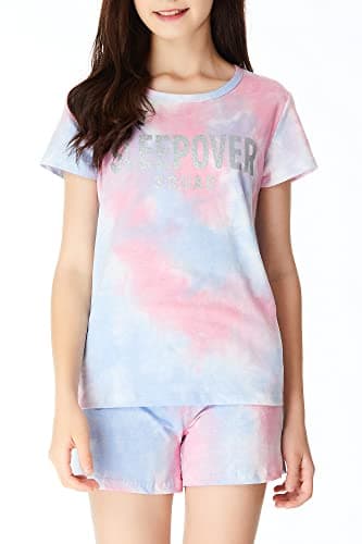Beezizac Girls Sleepover Theme Matching Pajamas Size 8-100% Cotton Summer Short Sleeve Tween Kids Jammies Set PJS Pal - Image 2