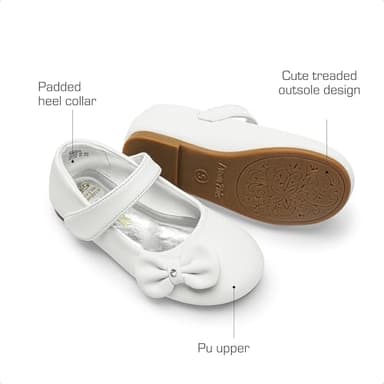 DREAM PAIRS Toddler Dress Shoes Mary Jane Flats for Girls Side Bow Ballerina Shoes,Size 5 Toddler,White-Pu,Angel-5 - Image 2