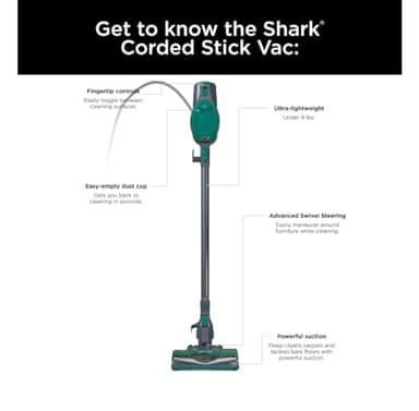Shark Corded Stick Vacuum, Ultra-Lightweight, Swivel Steering, Powerful Deep-Cleaning, Floor-to-Ceiling Versatility, Converts to a Handheld Vacuum, Carpets & Hardfloor, Green, CS110EM - Image 8