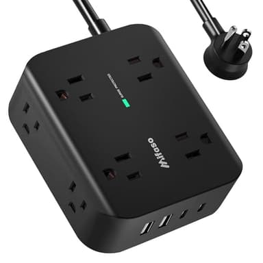Power Strip Surge Protector - Flat Plug, Wall Mount, 8 Wide Outlets with 4 USB Ports (2 USB C), 5FT Heavy Duty Extension Cord with Multiple Outlets, Charging Station Overload Protection for Home Dorm - Image 1