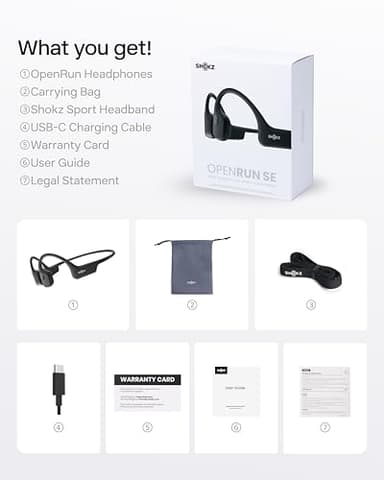 SHOKZ OpenRun with USB-C Charging - Open-Ear Bluetooth Bone Conduction Sport Headphones - Sweat Resistant Wireless Earphones for Workouts and Running - Built-in Mic, with Hair Band - Standard - Black - Image 10