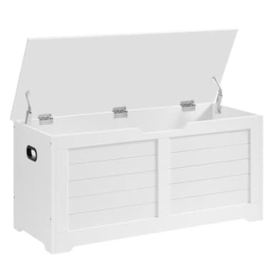 VASAGLE Storage Chest, Storage Bench with 2 Safety Hinges, Farmhouse Style, 15.7 x 39.4 x 18.1 Inches, for Entryway, Bedroom, Living Room, Cloud White ULSB061T10 - Image 1