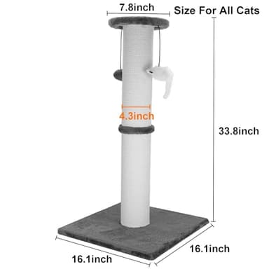 Ahomdoo Cat Scratching Post 34 Inches Heavy Duty and Thicker Cat Scratching Post Sisal Rope with Hanging Ball and Mice Scratching Post for Indoor Cats and Adult(Grey) - Image 2