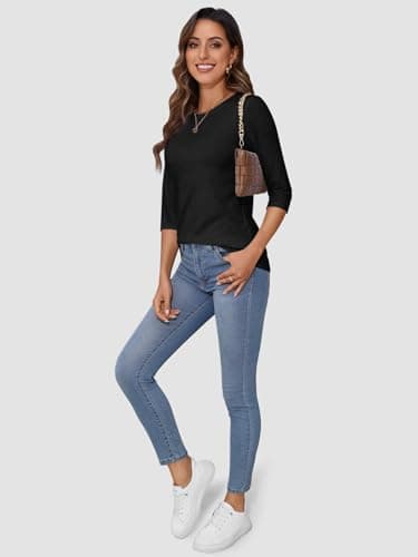 ATHMILE Womens 3/4 Sleeve T-Shirts Summer Tops Fall Fashion Blouses Beach Vacation Clothes Spring Tunic 2025 Trendy Black - Image 5