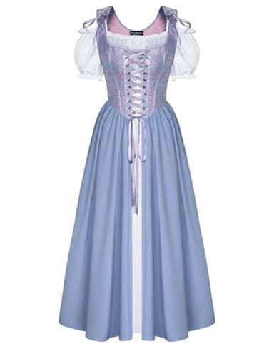 Renaissance Costume Women Medieval Corset Dress Puff Sleeve Fairy Dress Lavender Size 12 - Image 1