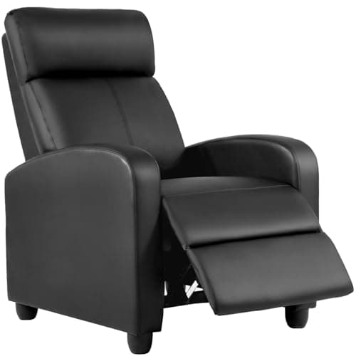 BestMassage | Recliner Chair | No Massage Function | Leather Black | with Lumbar Support, Adjustable Push Back, Wide Armrests, Footrest & Padded Seat | Easy Assembly | for Living Room, Home Theatre - Image 1