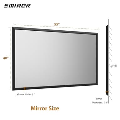 SMIROR Matte Black Bathroom Mirror for Over Sink 55x 40 inch, Metal Thick Frame Rectangle Vanity Mirror for Wall, Anti-Rust, Horizontally or Vertically Mounted - Image 5