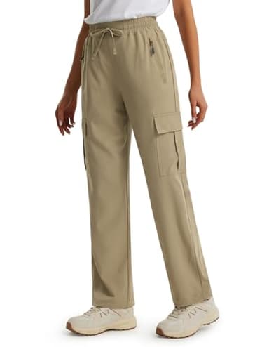 Libin Women's Cargo Hiking Pants 27" Summer Lightweight Casual Work Pants Athletic Workout Track Active Joggers Quick Dry Travel Safari Outdoor Trousers, Dark Khaki L - Image 3