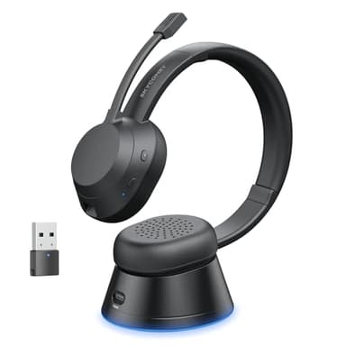 Wireless Headset with Mic for Work, Bluetooth Headset with Microphone (Noise Cancellation), Wireless Headphones with USB Dongle & Charging Dock for Call Center/Home/Computer/PC/Laptop/Teams/Zoom - Image 1