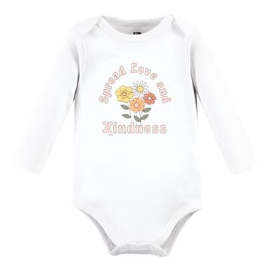 Hudson Baby Unisex Baby Cotton Long-Sleeve Bodysuits, Peace Love Flowers, Newborn - Image 3