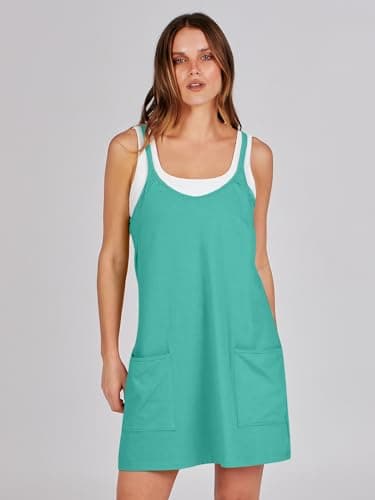 Prinbara Women Athletic Tennis Dress Summer Workout Sports Mini Romper Dress Built in Shapewear Shorts Sundress 2025 Outfits Lake Blue Small - Image 8