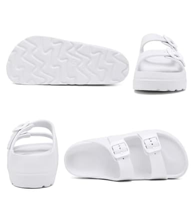 Women's White Platform Sandals with Arch Support, Adjustable Two Strap Thick Soles Sandal, Comfort Lightweight Slides Beach Home and Street - Image 3