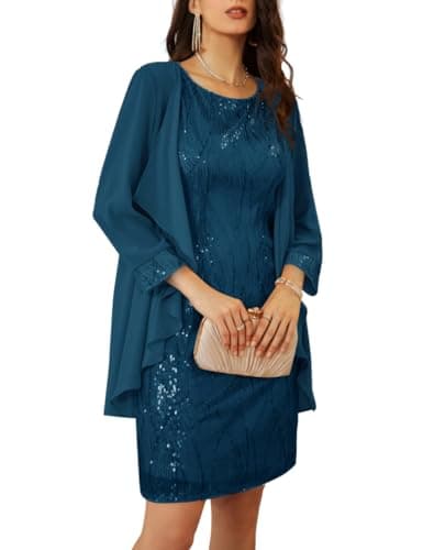 Plus Size Sequin Dresses Mother of Bride Dresses for Women 2025 Fashion Peacock Blue XXL - Image 1