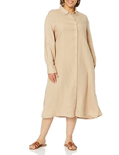 The Drop Women's Fiona Relaxed Linen Midi Shirt Dress, Hummus, M - Image 4