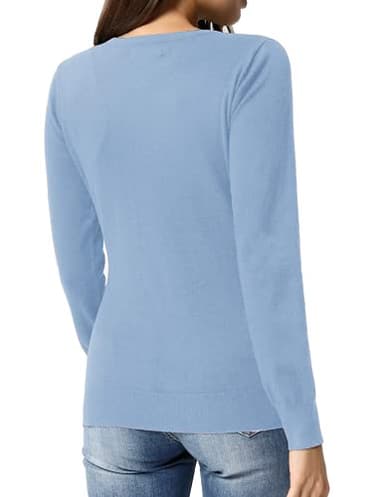 GRACE KARIN Women's Long Sleeve Button Up Cardigan Lightweight Crewneck Blue Knit Cardigan Sweaters Fall Clothes XL - Image 4