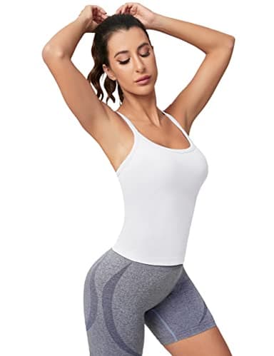 MathCat Workout Tank Tops for Women with Built in Bra, Sleeveless Gym Tops Seamless Racerback Athletic Yoga Shirts White - Image 4
