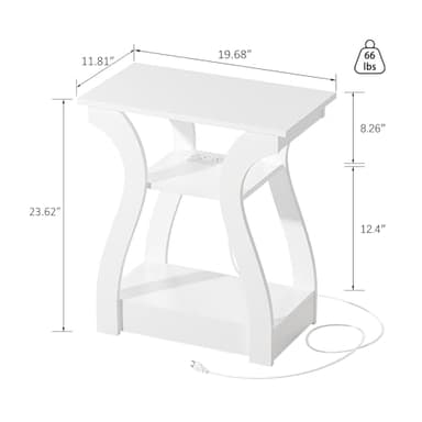 FROMJBEST End Tables Living Room, White End Table with Charging Station,White Side Table, Nightstand for Bedroom, 3 Tier End Table with Storage Shelf for Living Room - Image 2