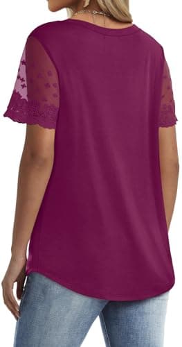 OFEEFAN Summer Outfits for Women Dressy Casual Tops Loose Fit Short Sleeve Shirts Mauve XL - Image 5