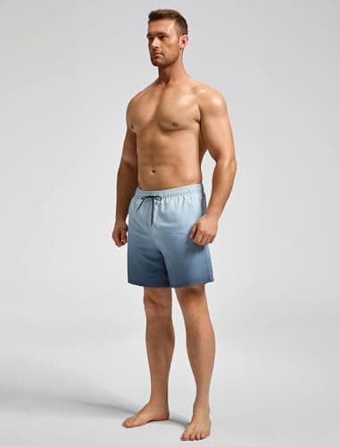 SILKWORLD Mens Swimming Trunks with Compression Liner Quick Dry 5 inch Swim Shorts with Zipper Pockets, Grey Gradient, Small - Image 3