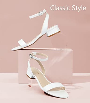 Ankis Nude White Black Women Sandals Gold Silver Comfortable Strappy Open Toe Sandals for Women Dressy Summer 1 Inch Low Block Clear Pink Taupe Heel Flat Adjustable Ankle Strap Wide Available Shoes - Image 2