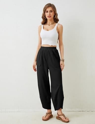 Xiaoxuemeng Womens Baggy Wide Leg Pants Casual Elastic Waisted Palazzo Harem Pants with Pockets(Black-XXL) - Image 8