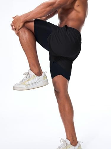 Surenow Men's Running Shorts Quick Dry Workout Gym Shorts Athletic 2-in-1 Stealth Shorts Outdoor Short for Men with Pockets - Image 3