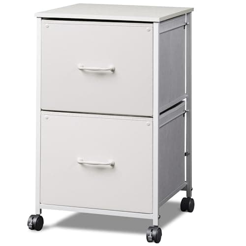 DEVAISE 2 Drawer Mobile File Cabinet, Rolling Printer Stand with Open Storage Shelf, Fabric Vertical Filing Cabinet fits A4 or Letter Size for Home Office, White - Image 1