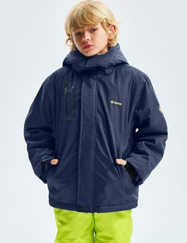 GEMYSE Boy's Waterproof Ski Snow Jacket Fleece Windproof Winter Jacket with Hood (Navy Blue,14/16) - Image 2