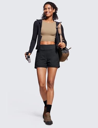CRZ YOGA Women's Lightweight Mid Rise Hiking Shorts 4'' - Stretch for Athletic Summer Travel Outdoor Golf with Zip Pockets Black Medium - Image 3