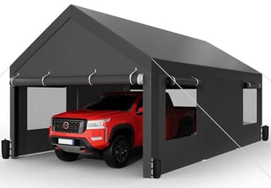 Shintenchi Carport 12' x 20' Heavy Duty Portable Garage, Carport Canopy with Side-Opening Door & Roll-Up Windows, Car Canopy for Truck,Car,Boat,Grey - Image 1