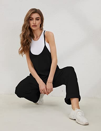 Lentta Women's Causal Jumpsuits V Neck Sleeveless Harem Overalls Stretchy Adjustable Strap Romper with Pockets(Black-L) - Image 7