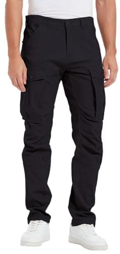 Plaid&Plain Men's and Women's Black Cargo Pants - Slim Fit, 3D Shape, Articulated Knees, Stretchy Fabric C804 Black 40WX28L - Image 1