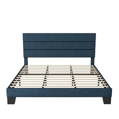 Allewie King Size Platform Bed Frame with Fabric Upholstered Headboard and Wooden Slats Support, Fully Upholstered Mattress Foundation/No Box Spring Needed/Easy Assembly, Navy Blue - Image 8