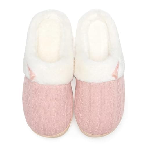NineCiFun Women's Slip on Fuzzy Slippers Memory Foam House Slippers Outdoor Indoor Warm Plush Bedroom Shoes Scuff with Faux Fur Lining size 7 8 pink - Image 1