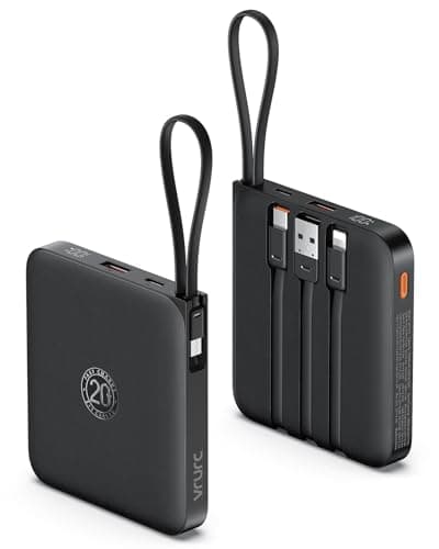 VRURC Portable Charger with Built-in Cable, 10000mAh 22.5W Fast Charging USB C Battery Pack, Cell Phone Power Bank for iPhone 16 15 14 Samsung Galaxy S25 S24 S23 Series Android Tablet, Black(1 Pack) - Image 1