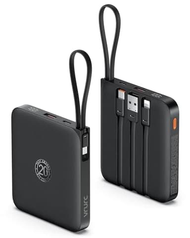 VRURC Portable Charger with Built-in Cable, 10000mAh 22.5W Fast Charging USB C Battery Pack, Cell Phone Power Bank for iPhone 16 15 14 Samsung Galaxy S25 S24 S23 Series Android Tablet, Black(1 Pack) - Image 1
