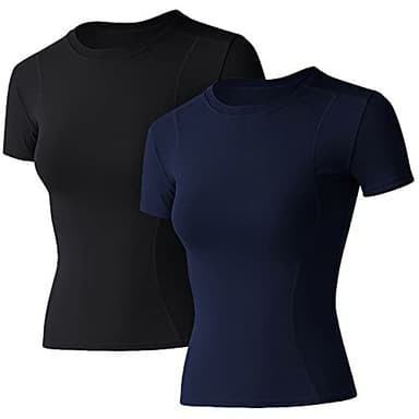 Loovoo Workout Tee Tops for Women 2 Pack Short-Sleeves Crewneck Compression Seamless Athletic Yoga Tee Gym Shirts - Image 1