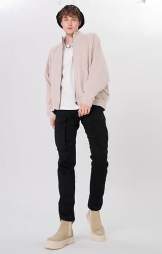 Plaid&Plain Men's and Women's Black Cargo Pants - Slim Fit, 3D Shape, Articulated Knees, Stretchy Fabric C804 Black 40WX28L - Image 6