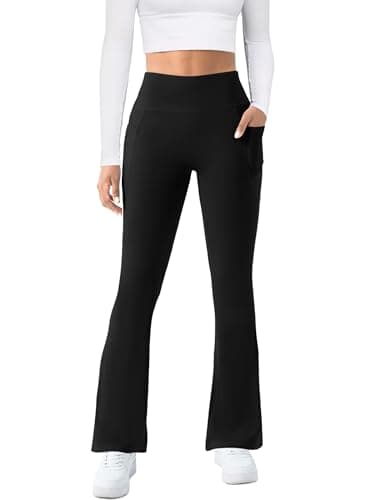 COPYLEAF Womens Yoga Pants with Pockets High Waisted Flare Leggings Bell Bottom Yoga Dress Pants Seamless Bootcut Pants(Black M) - Image 2