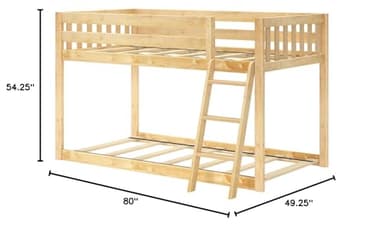 Max & Lily Fundamental Twin Low Bunk Bed, Kids Solid Wood Modern Bed Frame with Strong Wooden Slats, Non-Toxic Finishes, High Weight Capacity, Natural - Image 2