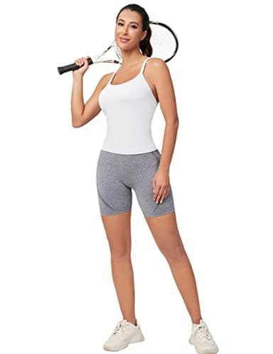 MathCat Workout Tank Tops for Women with Built in Bra, Sleeveless Gym Tops Seamless Racerback Athletic Yoga Shirts White - Image 6