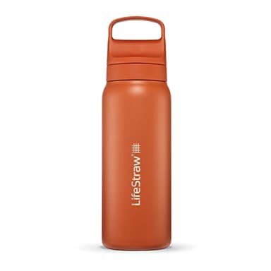 LifeStraw Go Series — Insulated Stainless Steel Water Filter Bottle for Travel and Everyday Use Removes Bacteria, Parasites and Microplastics, Improves Taste, 24oz Kyoto Orange - Image 1