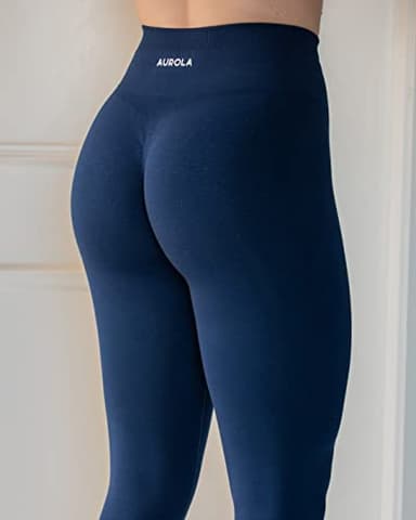 Seamless Scrunch Legging Women Yoga Pants 7/8 Tummy Control Workout Running for Workout Fitness Sport Active Ankle Legging-25'' (L, Tuxedo Blue) - Image 6